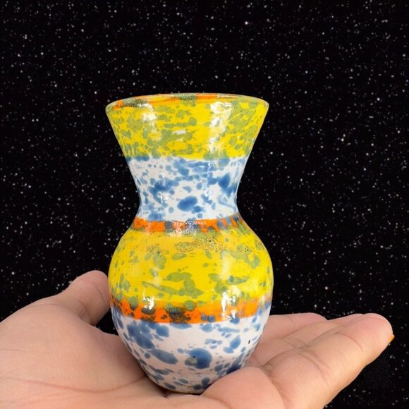 Italian Art Pottery Bud Vase Multicolor Ceramic Pottery Vase Speckled Glaze 4"T - Picture 8 of 11
